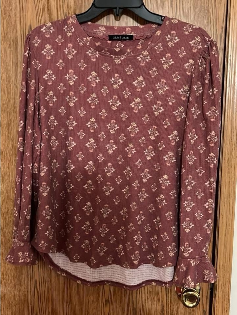 Floral Long-Sleeve Top in Dusty Rose